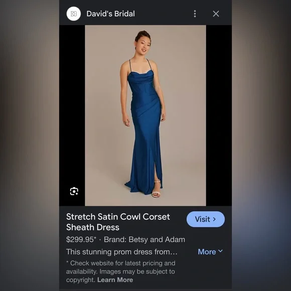 Betsy and Adam stretch satin cowl corset sheath dress 8P in ink color, NWT - Picture 4 of 7